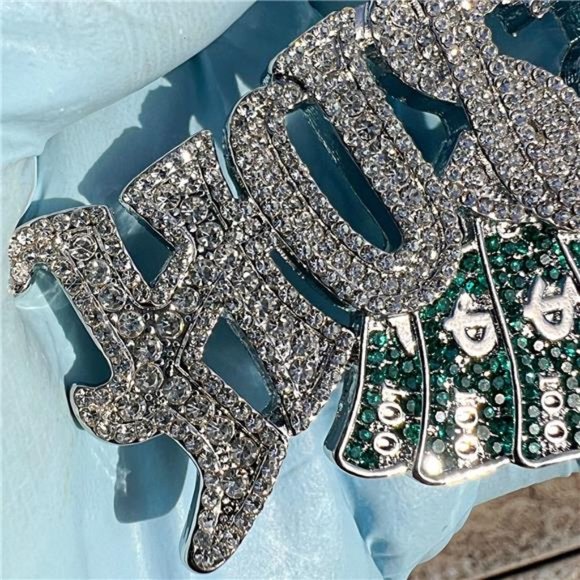 Hustla Hip Hop Pendant Hustle Hustler Silver Tone Iced Flooded Out Simulated CZ - Picture 6 of 9